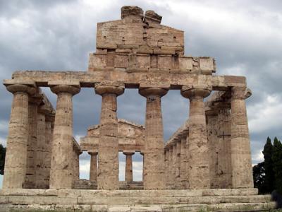Temple of Athena (500 b.c.): Paestum was Greek in 6th c. b.c.,  Lucanian  in 5th c. b.c. & then Roman in 3rd c. b.c.