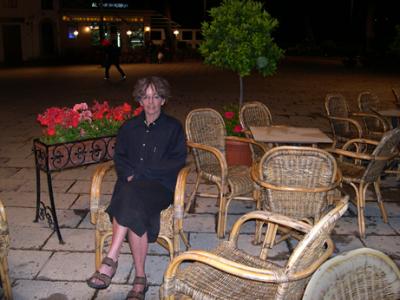 Judy on Piazza Duomo at about 9:30 p.m., waiting for our chamber music concert (piano & viola - Schumann & Brahms) to begin.
