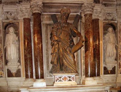 St. Andrew: Bronze statue (16th c.). St. Andrews remains here include back of his head. Pope moved face to Greece.