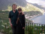Judy & Richard in Ravello - Amalfi Coast in the background. Ravello has attracted many celebities, musicians, artists & writers.