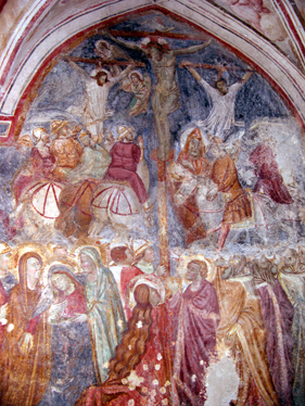  The Crucifixion,  (14th c.): Fresco by Roberto d'Oderisio in the small, Chapel of Crucifixion. (13th & 14th cent. )