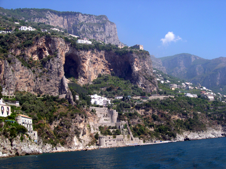 The Amalfi Coast as seen from the boat to the Emerald Grotto.