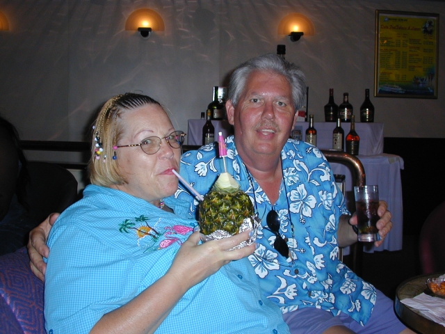 <small>Enjoying cocktails<BR>on the cruise back home</small>