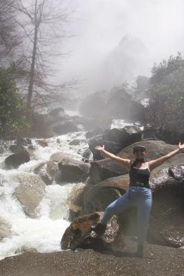 Diane getting cooled off at Bridal Veil Falls