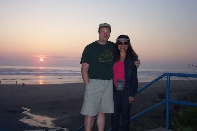 Fred & Diane enjoying sunset at Newport Beach Oregon
