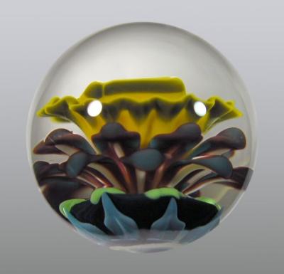 Implosion style sunflower marble with 'D' in the sun.