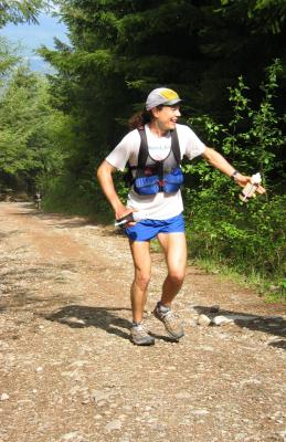 Scott running up T1 with Tonto in the background