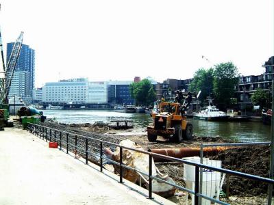 A view from the other side of Scheepmakershaven. Where sand is now will be built a 4 storys deep parking garage