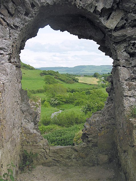 looking out through the ruins of the old castle

 Rock of Dunamace
 County Laoise