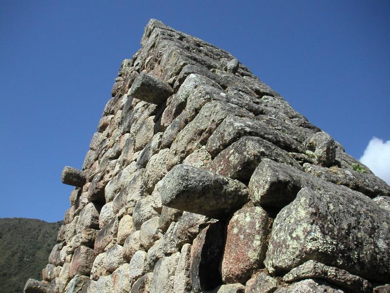 Stone jutts where the roof would be tied on