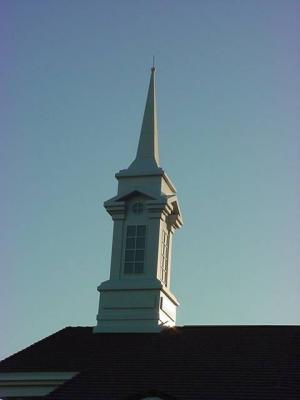 God at sunset<br>and a church spire