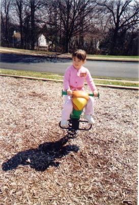 Sarah at the playground near our apartment in Warrington