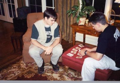 In Memphis the night before awaiting our flight.  Jimmy is shown here rocking me at cards.