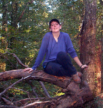 Kim on a fallen tree