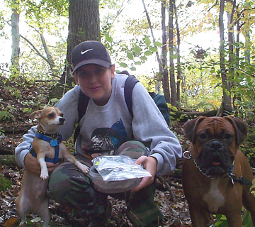 Boo, Kim and Biscuit with the cache