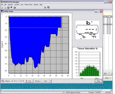 

This is my dive profile (depth, length, nitrogen tissue saturation) from the wreck dive.