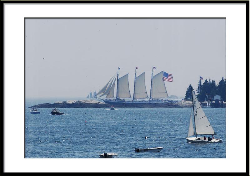And here she is skirting the island outside the harbor... (Maine, sailing)