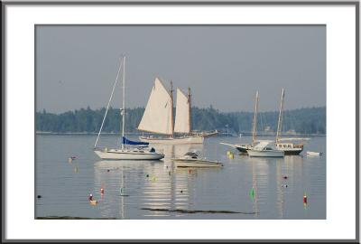 (Maine, harbor, Boothbay, reflections, sailboats)