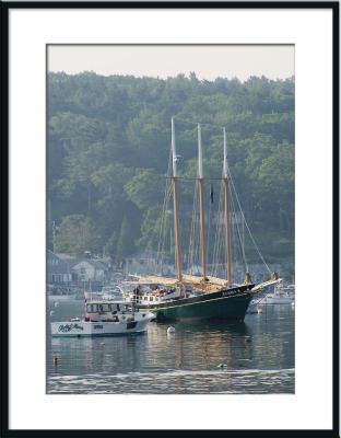 (Maine, harbor, Boothbay, reflections, schooner, windjammer)