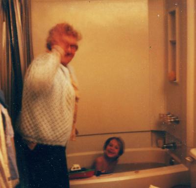 Gram entertains Ronnie in the tub--or is it the other way around?