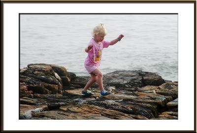 ...playing on the rock ledges or... (ledges, play, Maine)