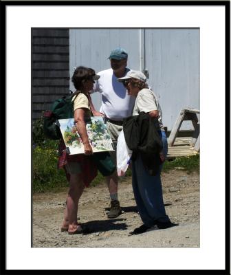 Summer residents are glad to see old friends! (Monhegan Island, Maine, artist)