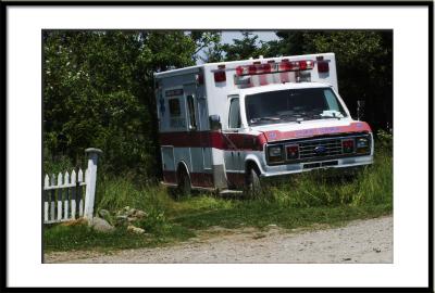 Evidence of island services...but where is the hospital? There isn't one! (Monhegan Island, Maine, ambulance)