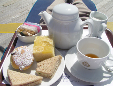 My afternoon tea served  on the sun deck.