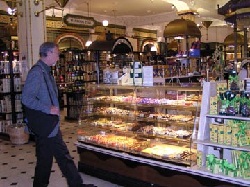 Buying candy for me at Harrods.