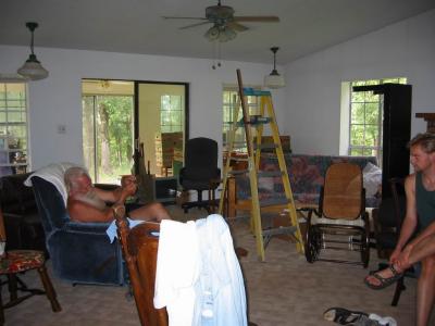 lr from front door to sunroom - M has been working on ceiling fans