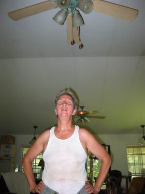 cooling off under the ceiling fan