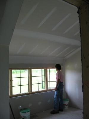 From the garage bathroom door towards the shed dormer windows