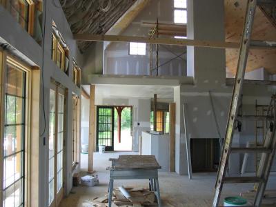 From the great room into the kitchen - which is now more defined with the knee walls being drywalled