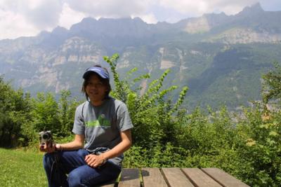 A highway stop with panoramic view of Lake Wallensee and the Alps, west of Liechtenstein