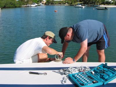Working on Cory's mooring.