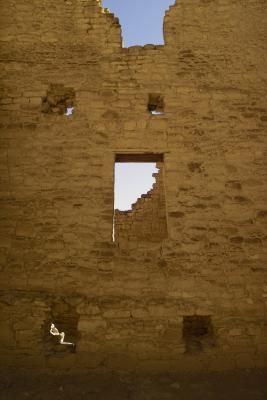 One of the many walls of Pueblo Bonito in early morning light.
