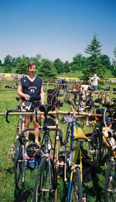 In the transition zone after the bike, now on to the run as soon as I've had a drink of water