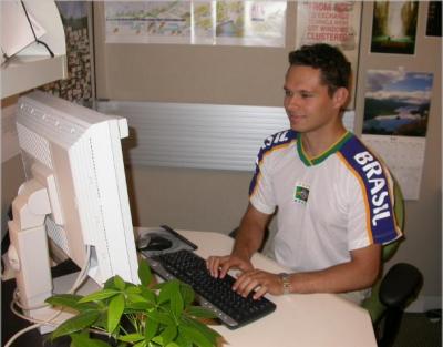 Robin in his work cubicle (He's not from Brazil)