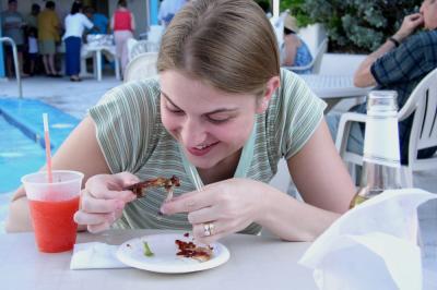 Elizabeth enjoying hors d' oeuvres at PIBC main pool