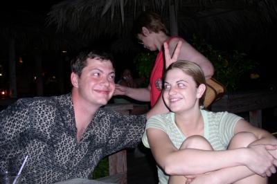Josh clowning with Elizabeth after a good meal and perhaps an extra Yellow Bird drink or three