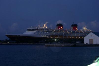 The Disney cruise ship at twilight time