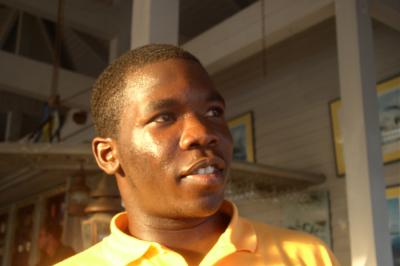 Our waiter at Paradise Harbor Club and Marina Restaurant
