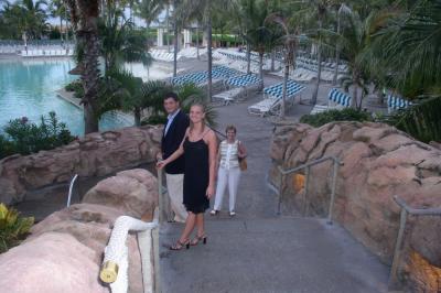 Elizabeth, Josh, & Cathy overlooking one of the many Atlantis swimming pools