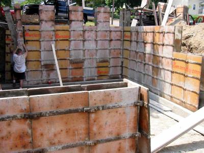 Installing forms for concrete walls