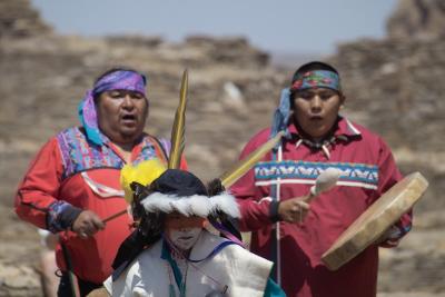 Hopi dancer and drummers performing Butterfly Dance
