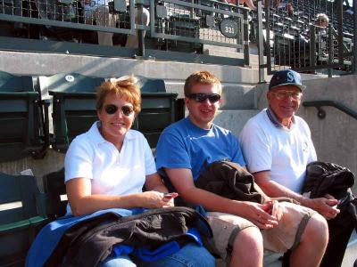 Carol, Paul and Grandpa waiting for the game to start