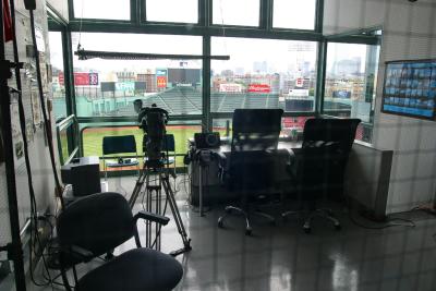 This is the television play-by-play booth for the Boston affiliate. Don Orsillo or Sean McDonough and Jerry Remy perch here for most Sox home games.