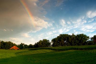 Red barn and Rainbow