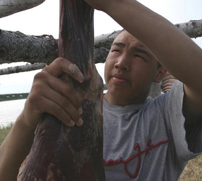 Checking the meat