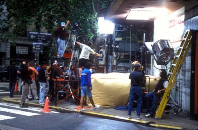 Movie crew working on the streets of Buenos Aires